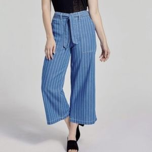 SEVEN 7 belted striped blue Chambray wide leg crop pants
